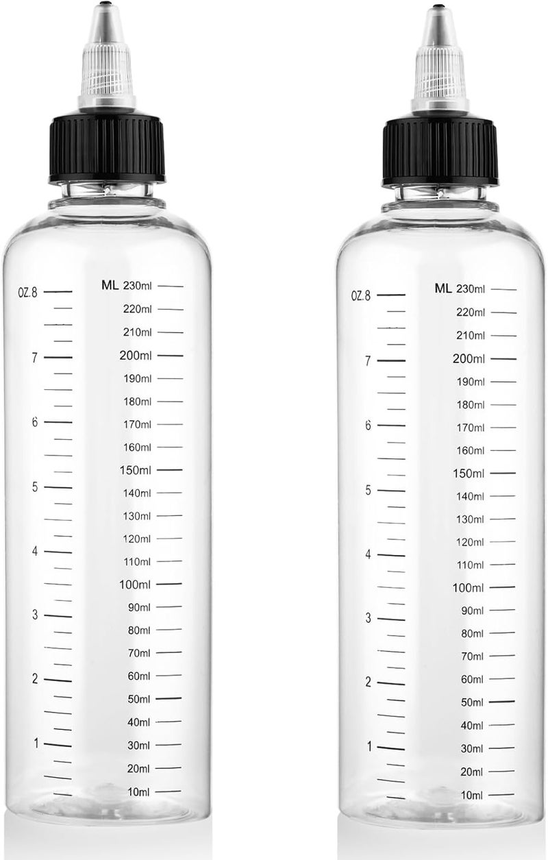 COMNICO 2 Pack Applicator Bottle for Hair 8.5oz Soft Squeeze Empty Oil Dispenser Hair Color Applicator Root Hair Dye PET Plastic Refillable Bottles for Salon Sylist with Graduated Scale and Twist Top - Image 1